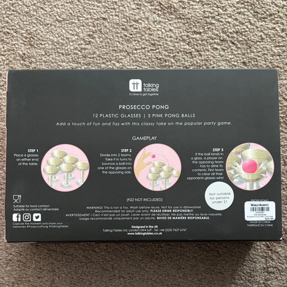 Prosecco Pong Party Game - Black and Pink